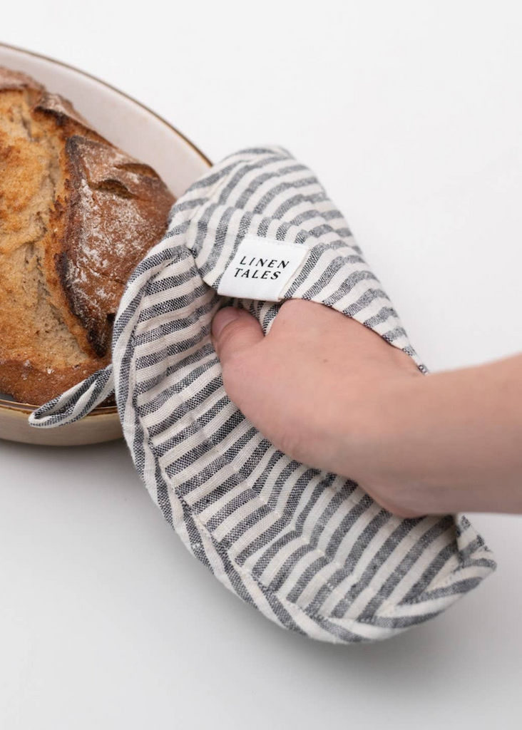 Linen Potholder | Thin Black Stripes