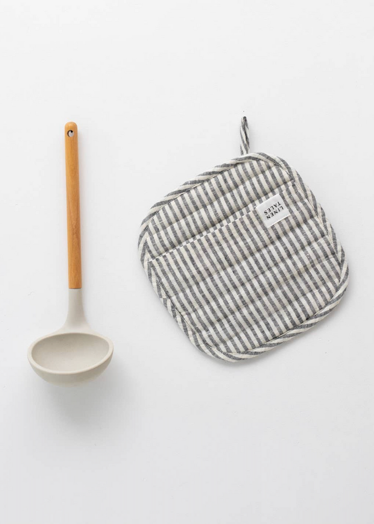 Linen Potholder | Thin Black Stripes