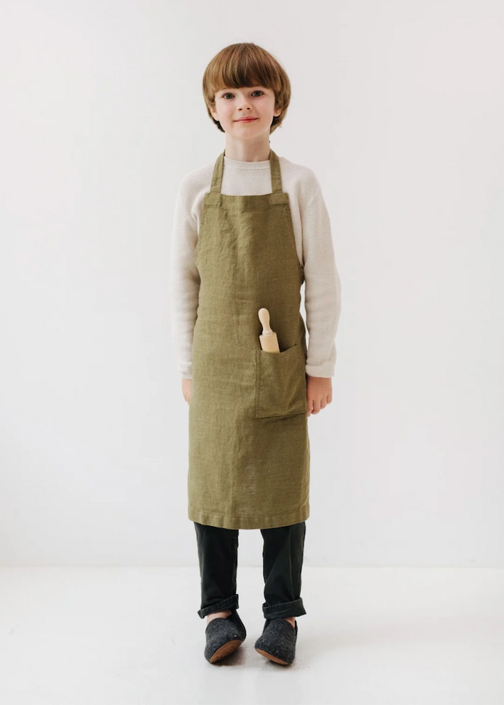 Linen Tales Kids Pinafore Apron | Martini Olive