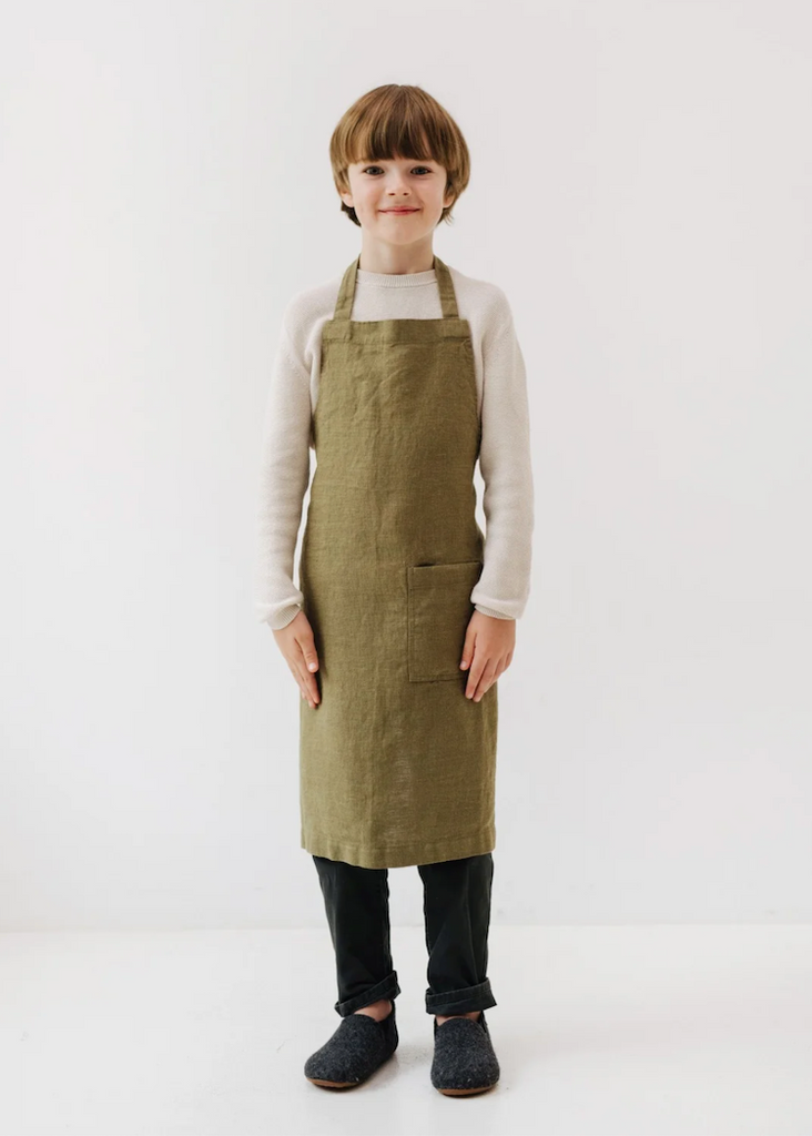 Linen Tales Kids Pinafore Apron | Martini Olive