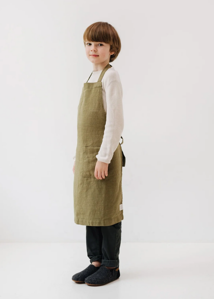Linen Tales Kids Pinafore Apron | Martini Olive