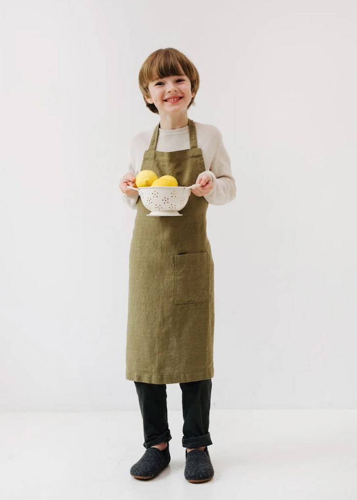 Linen Tales Kids Pinafore Apron | Martini Olive