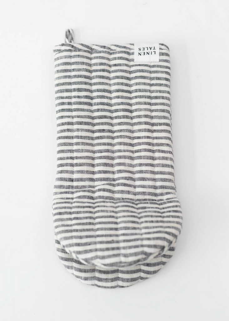 Linen Tales | Thin Black Stripes Linen Oven Mitt