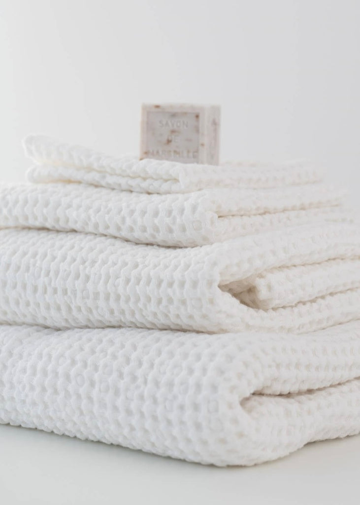 Linen + Cotton Honeycomb Waffle Towels | White