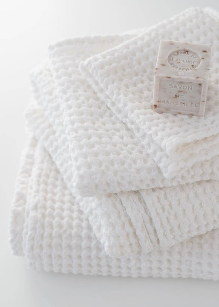 Linen + Cotton Honeycomb Waffle Towels | White