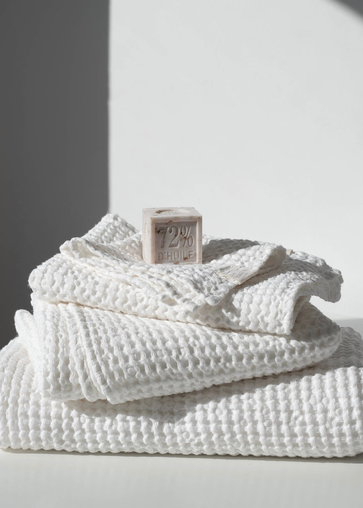 Linen + Cotton Honeycomb Waffle Towels | White