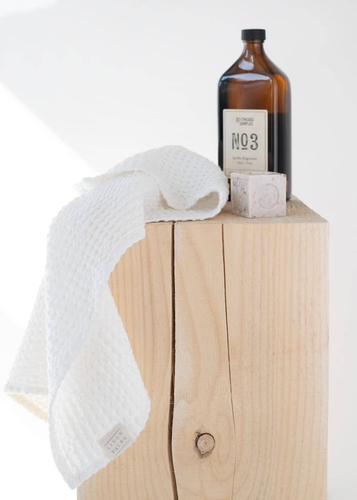 Linen + Cotton Honeycomb Waffle Towels | White