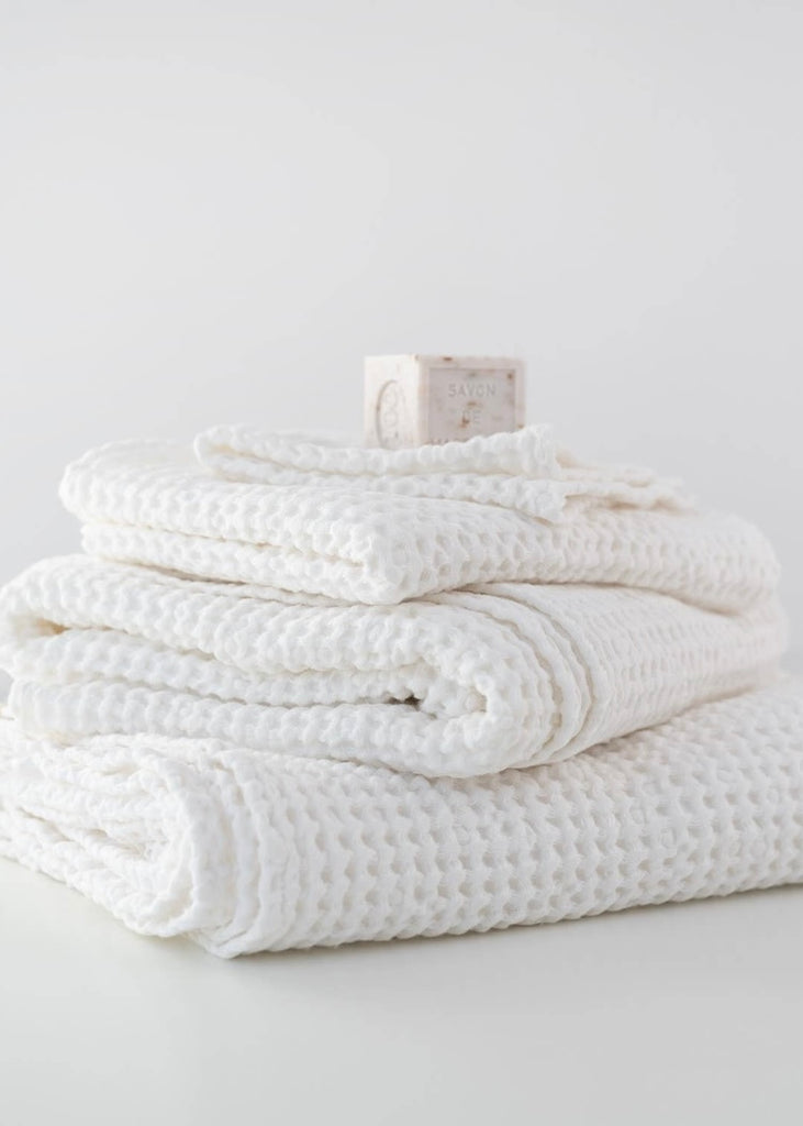 Linen + Cotton Honeycomb Waffle Towels | White