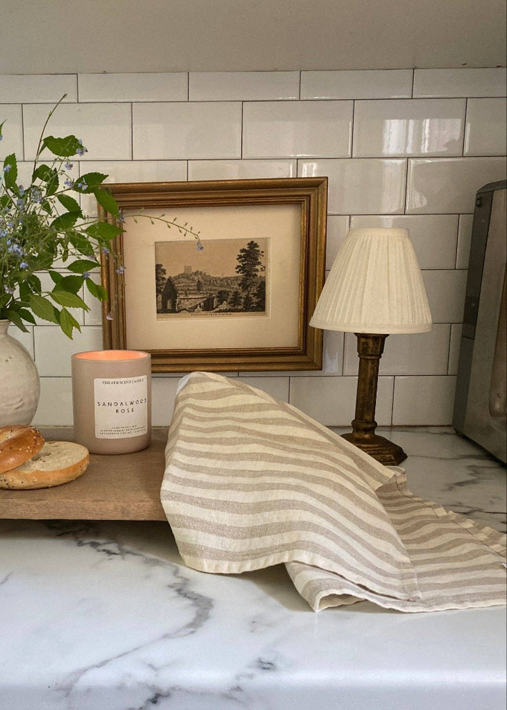 Linen Kitchen Towel | Natural White Stripes