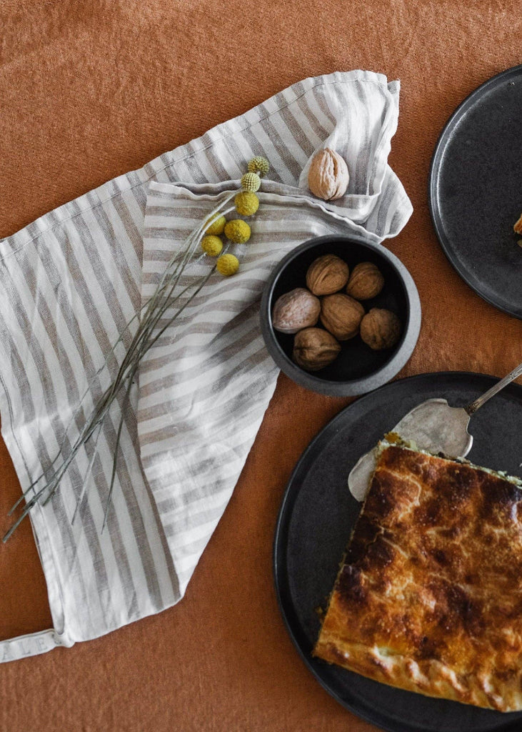 Linen Kitchen Towel | Natural White Stripes