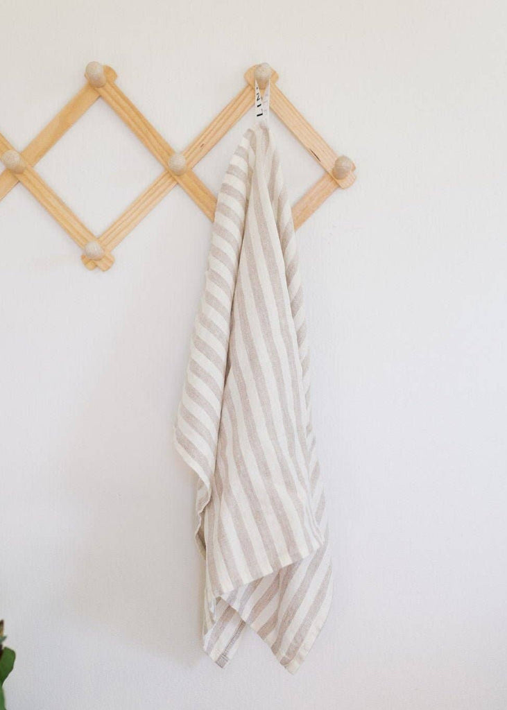Linen Kitchen Towel | Natural White Stripes