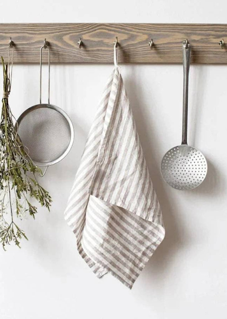 Linen Kitchen Towel | Natural White Stripes
