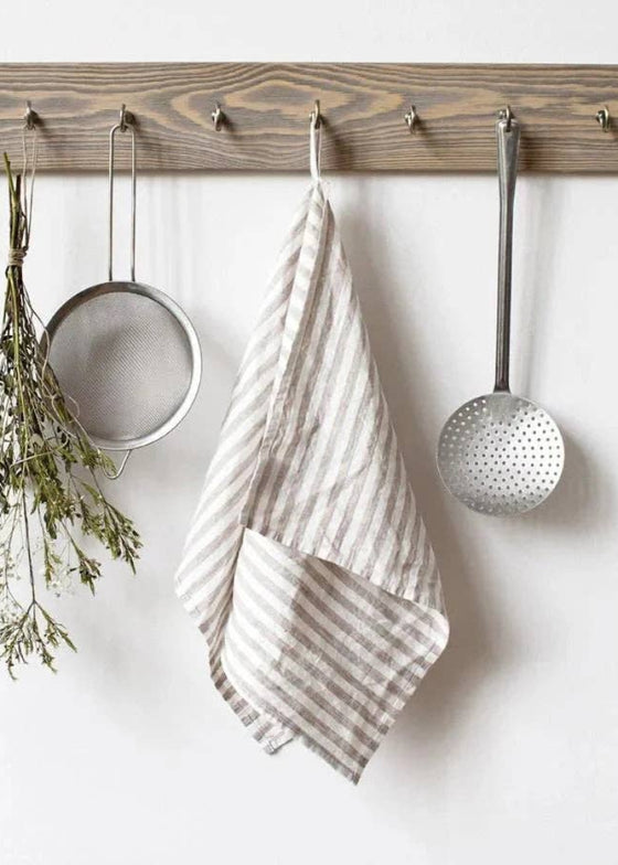 Linen Kitchen Towel | Natural White Stripes