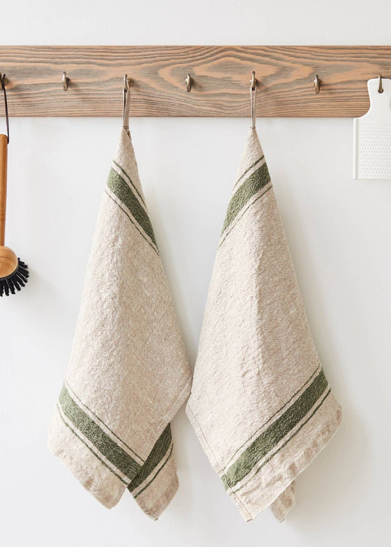 Linen Kitchen Towel | Vintage Green Stripe