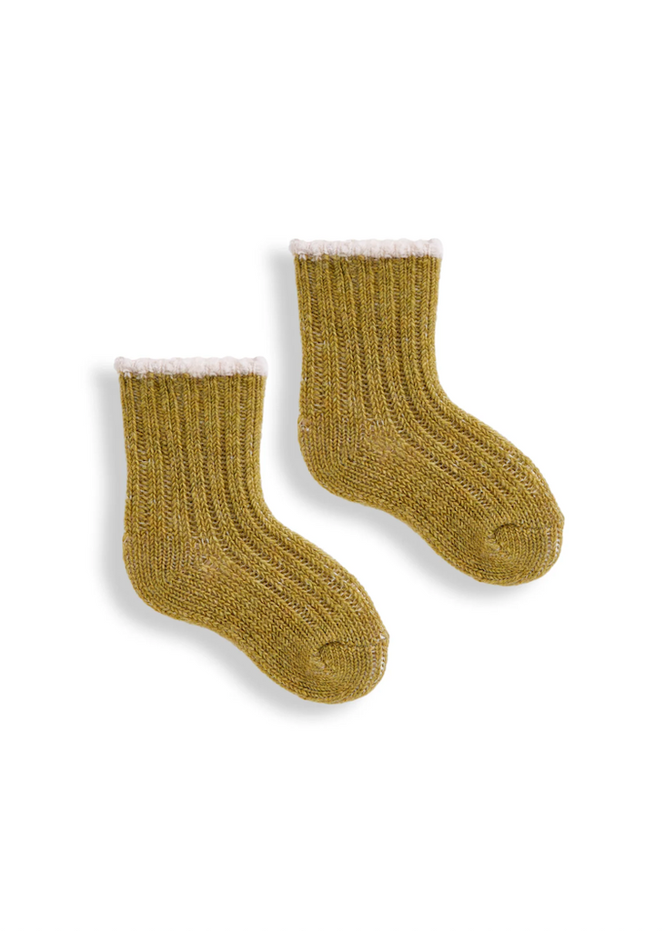 Lisa b. | Baby Tipped Rib Wool Cashmere Socks - Green Apple