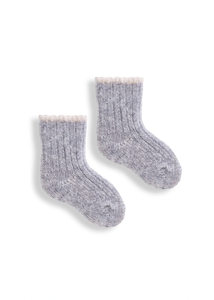 Lisa b. | Baby Tipped Rib Wool Cashmere Socks - Grey Heather