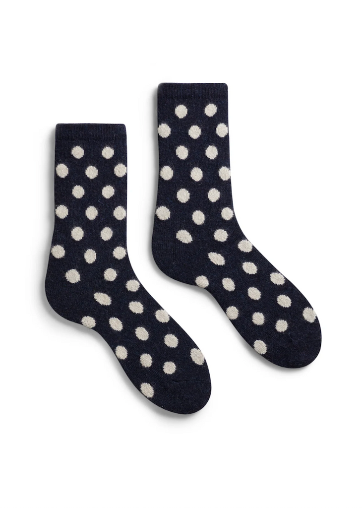 Lisa b. | Classic Dot Wool Cashmere Crew Socks Navy