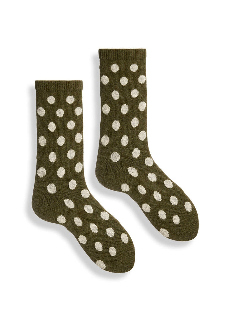 Lisa b. | Classic Dot Wool Cashmere Crew Socks - Olive