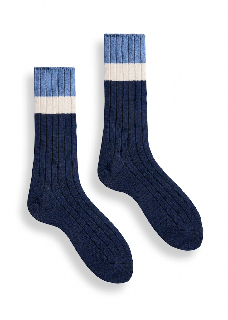 Lisa b. | Ribbed Colorblock Wool Cashmere Crew Socks | Navy