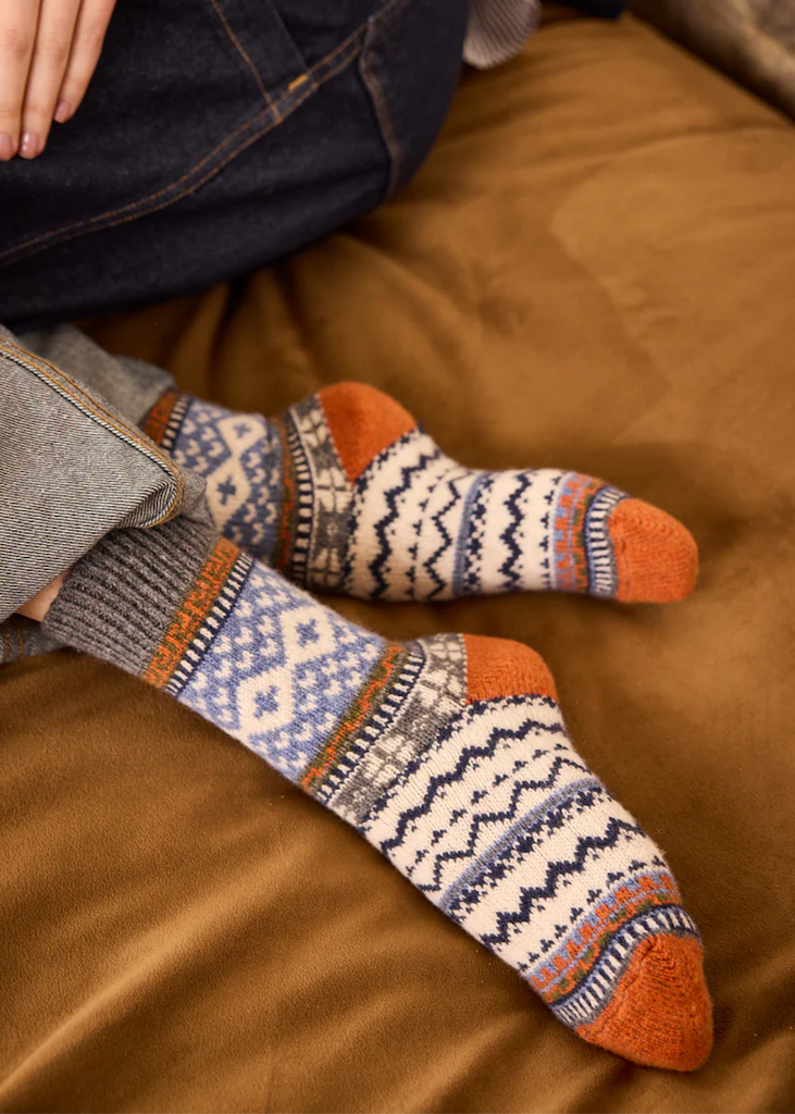 Lisa b. | Fair Isle Wool Cashmere Crew Socks | Pumpkin