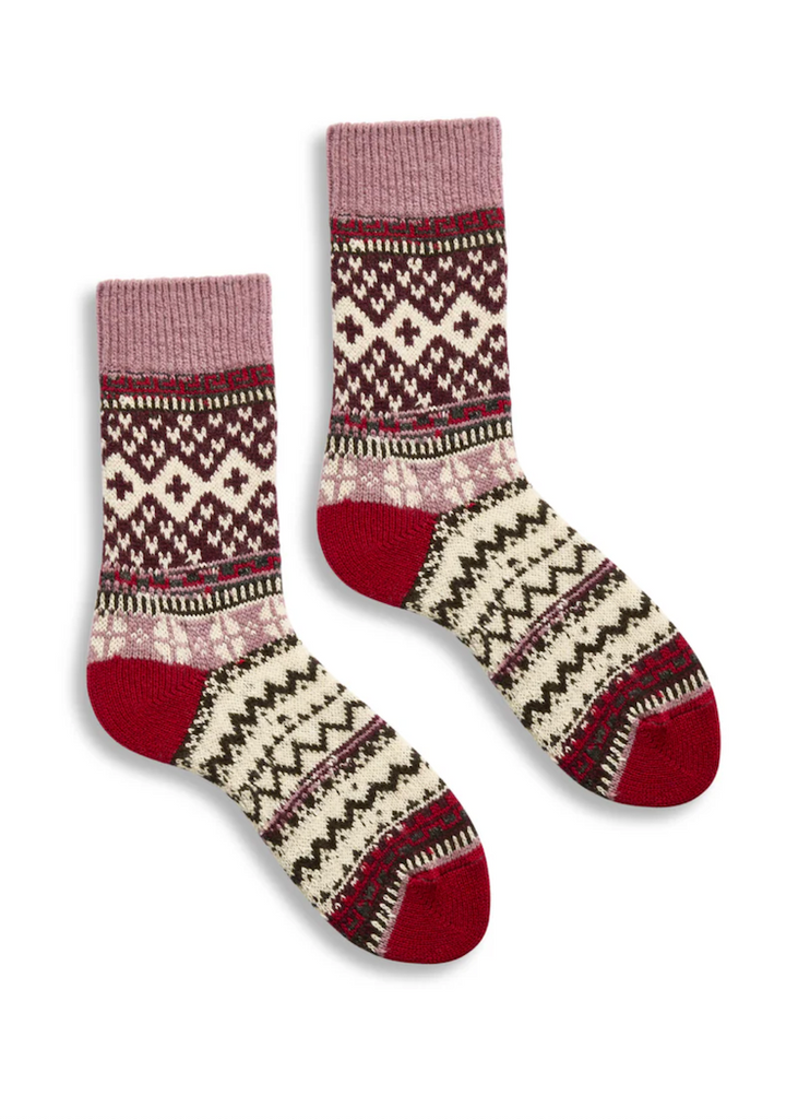 Lisa b. | Fair Isle Wool Cashmere Crew Socks | Red