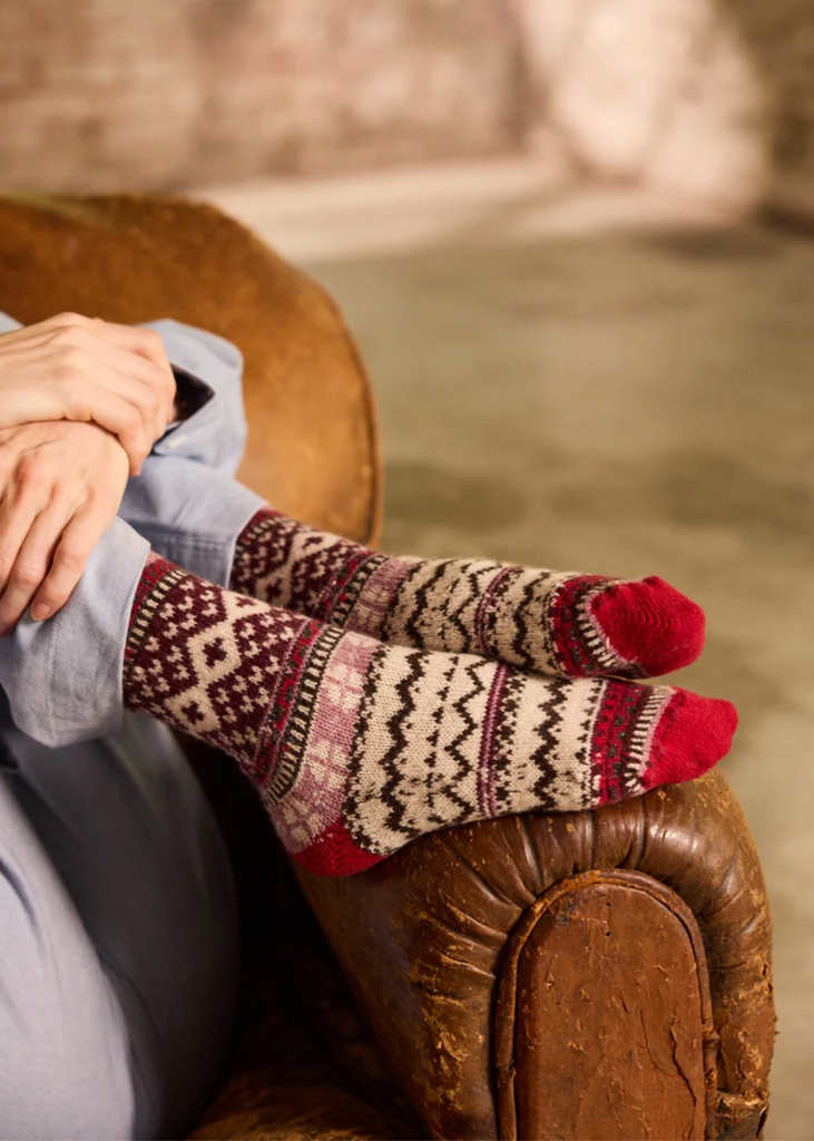 Lisa b. | Fair Isle Wool Cashmere Crew Socks | Red