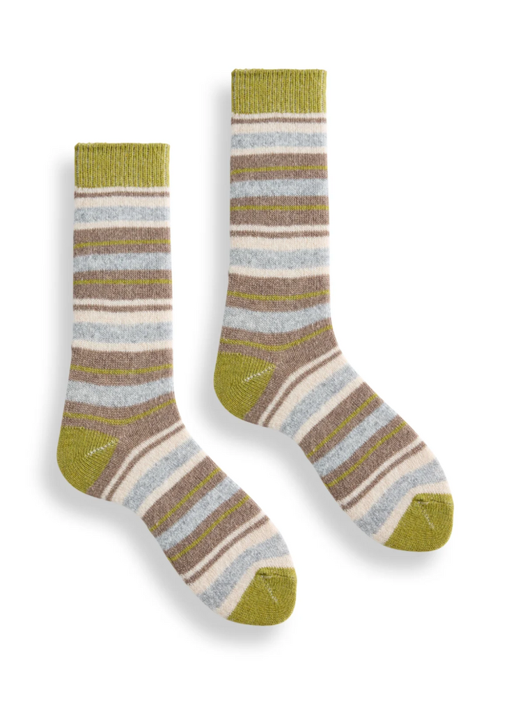 Lisa b. | Multi Stripe Crew Sock | Green Apple