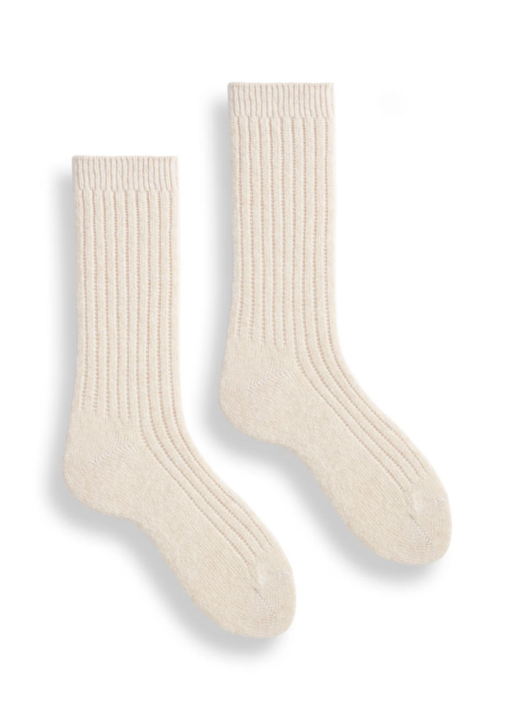 Lisa b. | Solid Ribbed Wool Cashmere Crew Socks | Creme