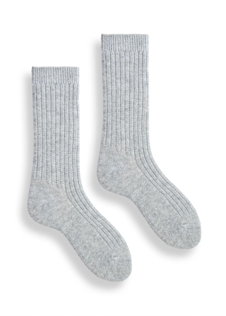 Lisa b. | Solid Ribbed Wool Cashmere Crew Socks | Light Grey Heather