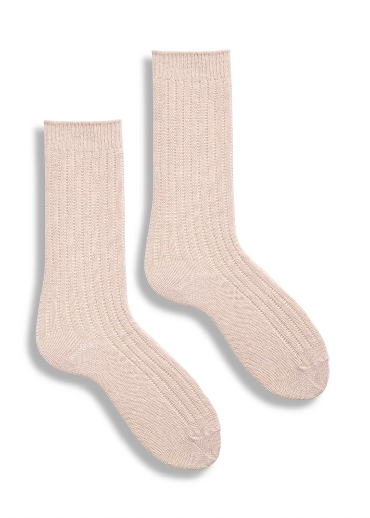 Lisa b. | Solid Ribbed Wool Cashmere Crew Socks | Pale Pink
