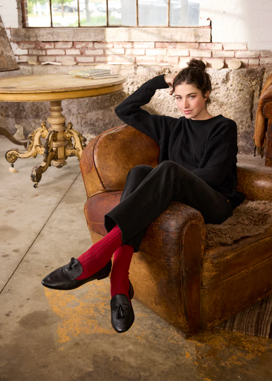 Lisa b. | Solid Ribbed Wool Cashmere Crew Socks