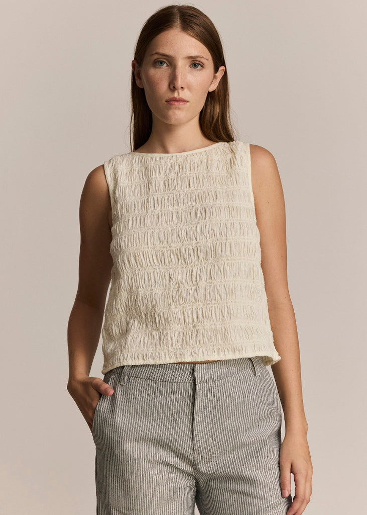 M. Patmos | Moore Smocked Top | Ivory Jacquard