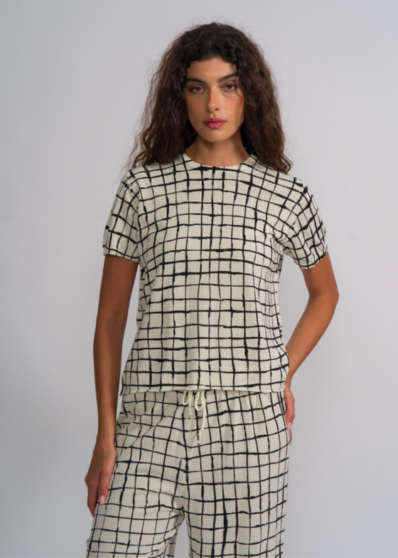 MJ Watson | Short Sleeved Sweater | Navy Check