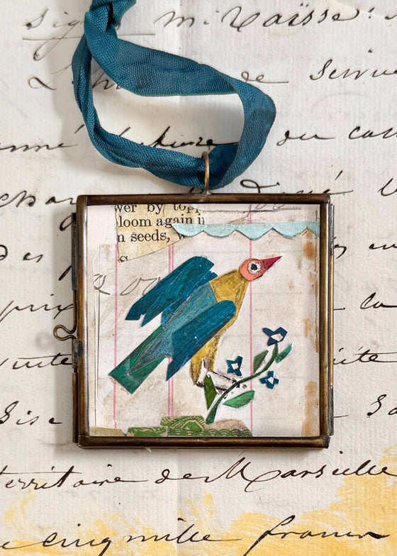 Maris Mirum | Square Cassis Folk Bird | Vintage Locket Ornament