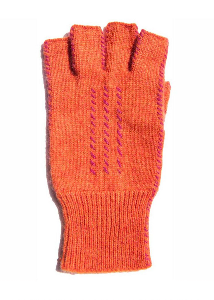 Meg Cohen | Cashmere Fingerless Stitch Glove Orange + Rose