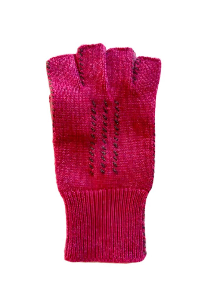 Meg Cohen Cashmere Fingerless Stitch Glove Chocolate + Heather Rose