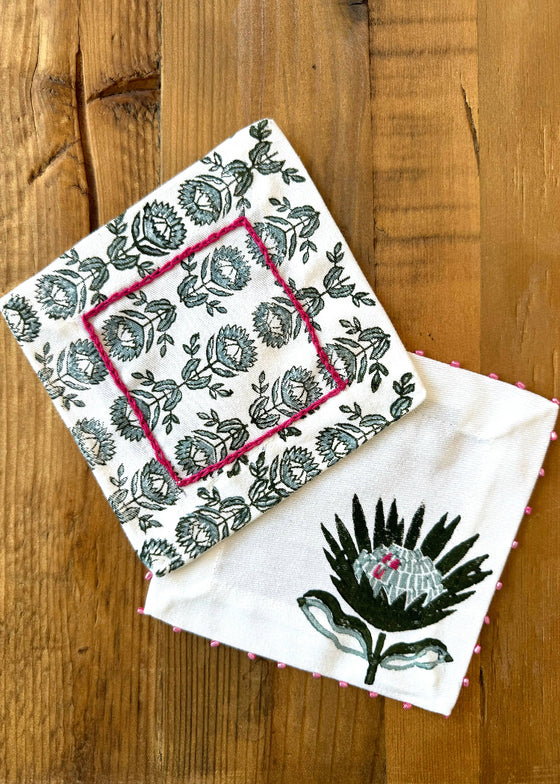 Mended | Cocktail Napkins S/4 | Midnight Protea Set