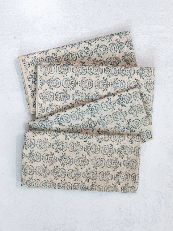 Mended | Flax Linen Napkins S/4 | Protea & Midnight