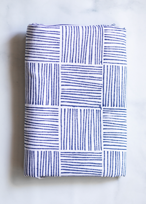 Mended | Table Throw | Striped Navy | 60" x 60"