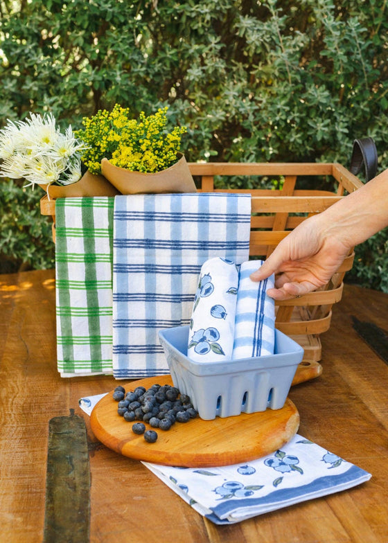 Mended | Tea Towel | Plaid, Navy & Uniform Blue