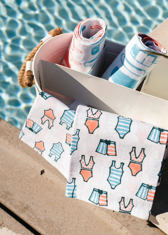 Mended | Tea Towel | Swimsuits, Midnight & Melon
