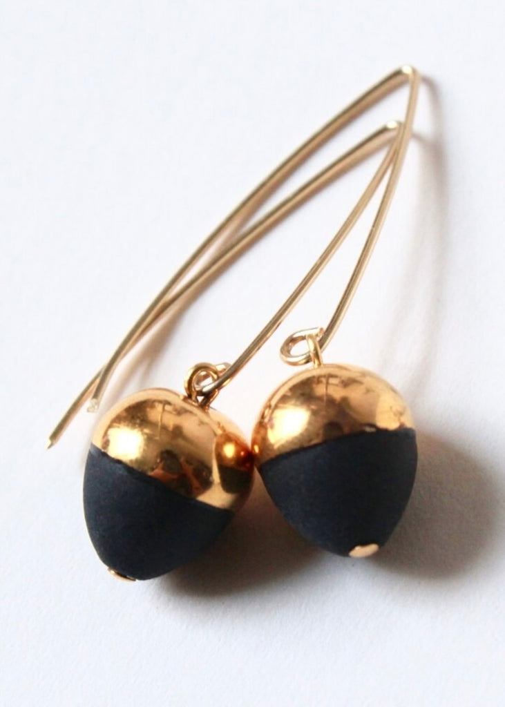 Mier Luo | Gold Dipped Acorns Earrings Black