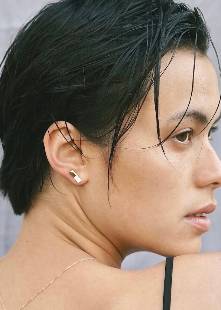 Mier Luo | Gold Dipped Bar Studs White