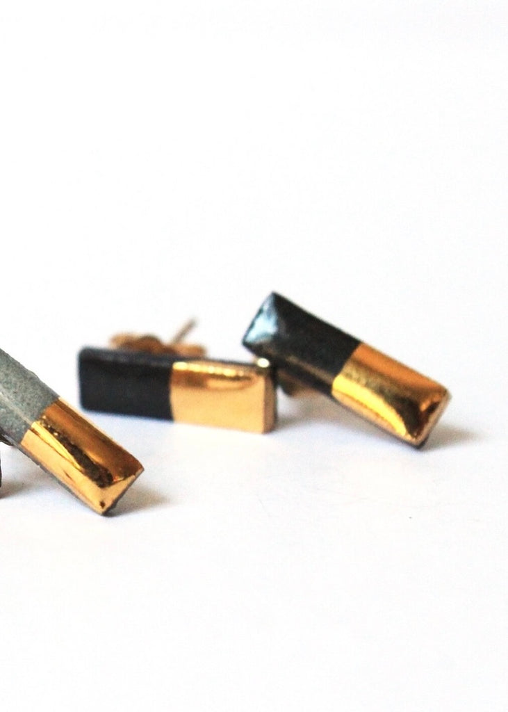 Mier Luo | Gold Dipped Bar Studs Black