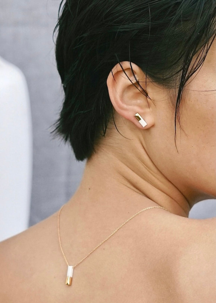 Mier Luo | Gold Dipped Bar Studs White