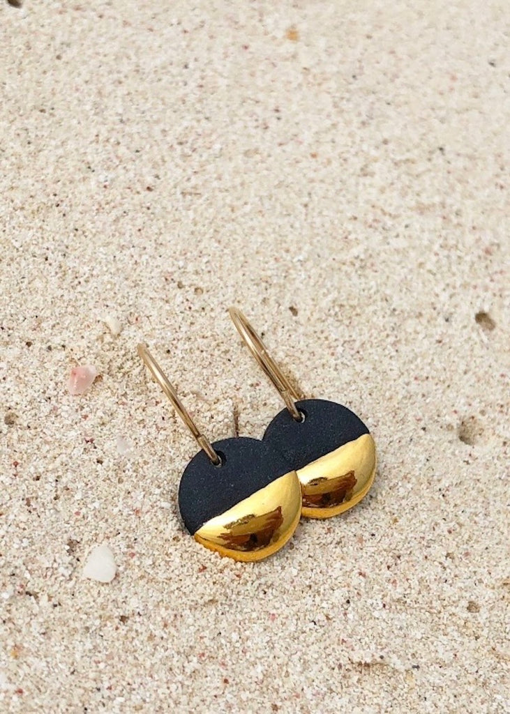 Mier Luo | Gold Dipped Flat Circle Earrings Black