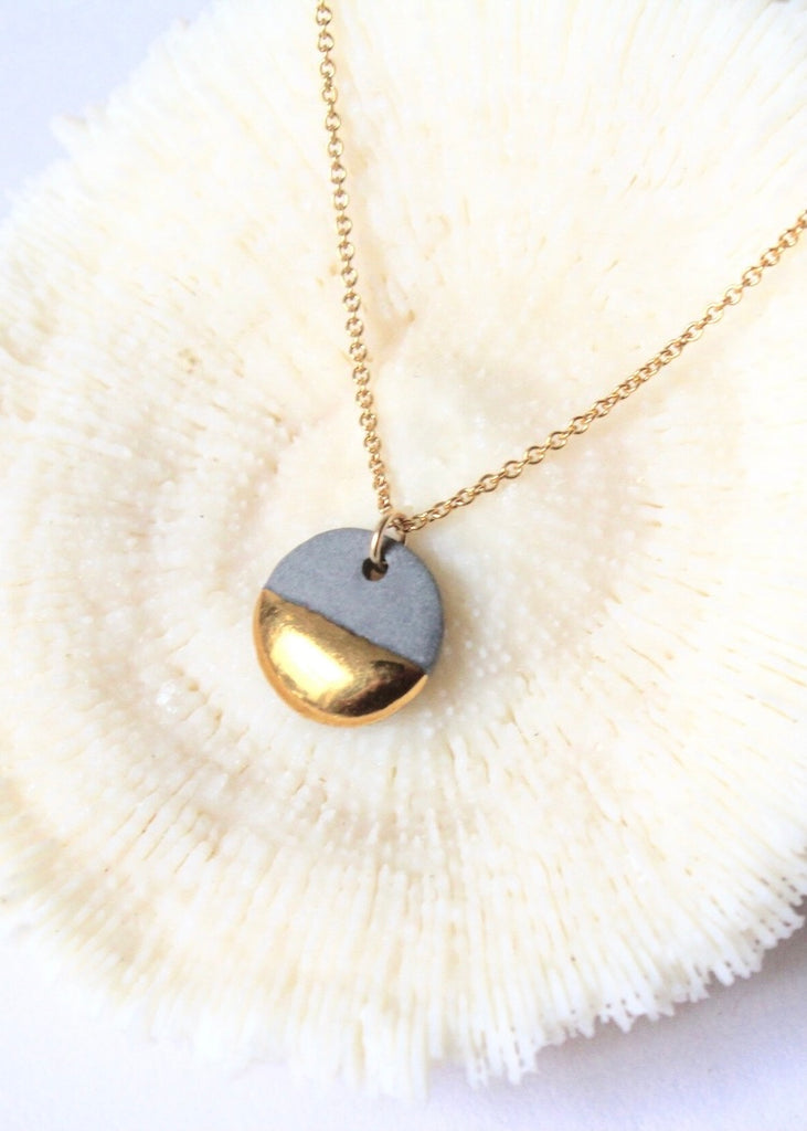 Mier Luo | Gold Dipped Flat Circle Necklace Grey
