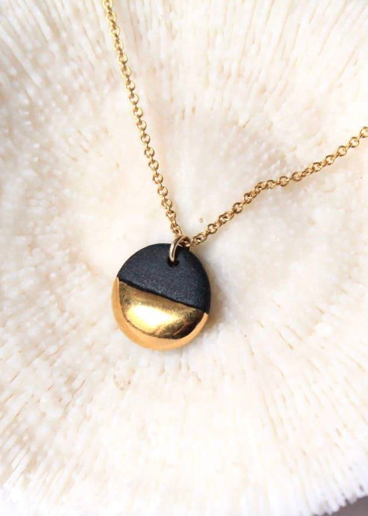 Mier Luo | Gold Dipped Flat Circle Necklace Black