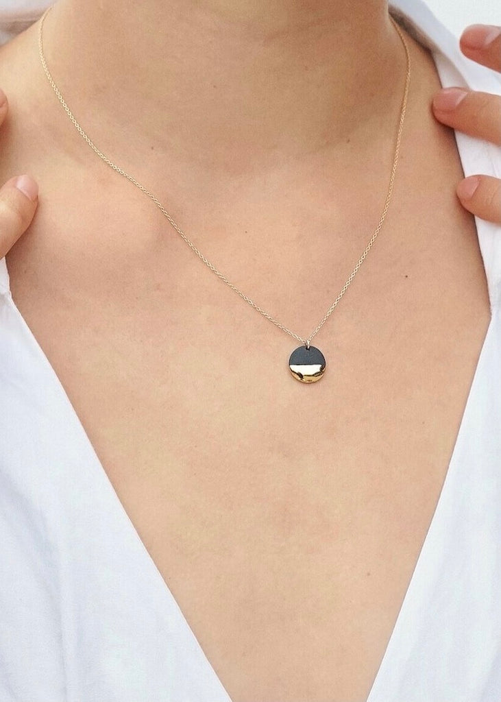 Mier Luo | Gold Dipped Flat Circle Necklace Black