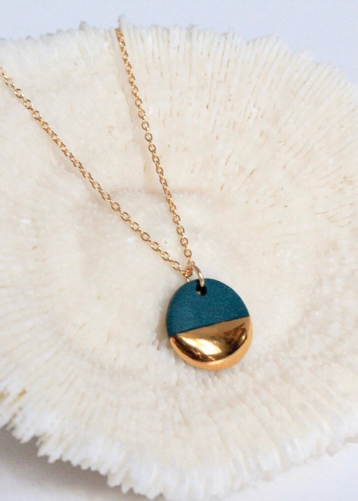 Mier Luo | Gold Dipped Flat Circle Necklace Teal